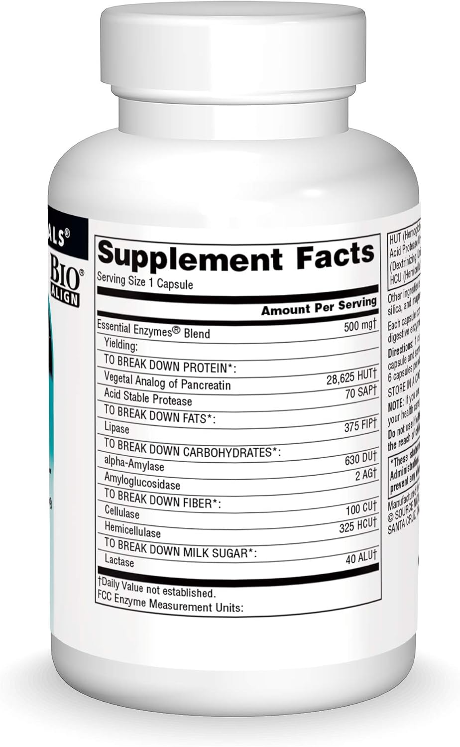 Source Naturals Essential Enzymes 500mg Bio-Aligned Multiple Enzyme Supplement Herbal Defense for Digestion, Gas, Constipation & Bloating Relief - Supports A Strong Immune System - 60 Capsules: Health & Personal Care