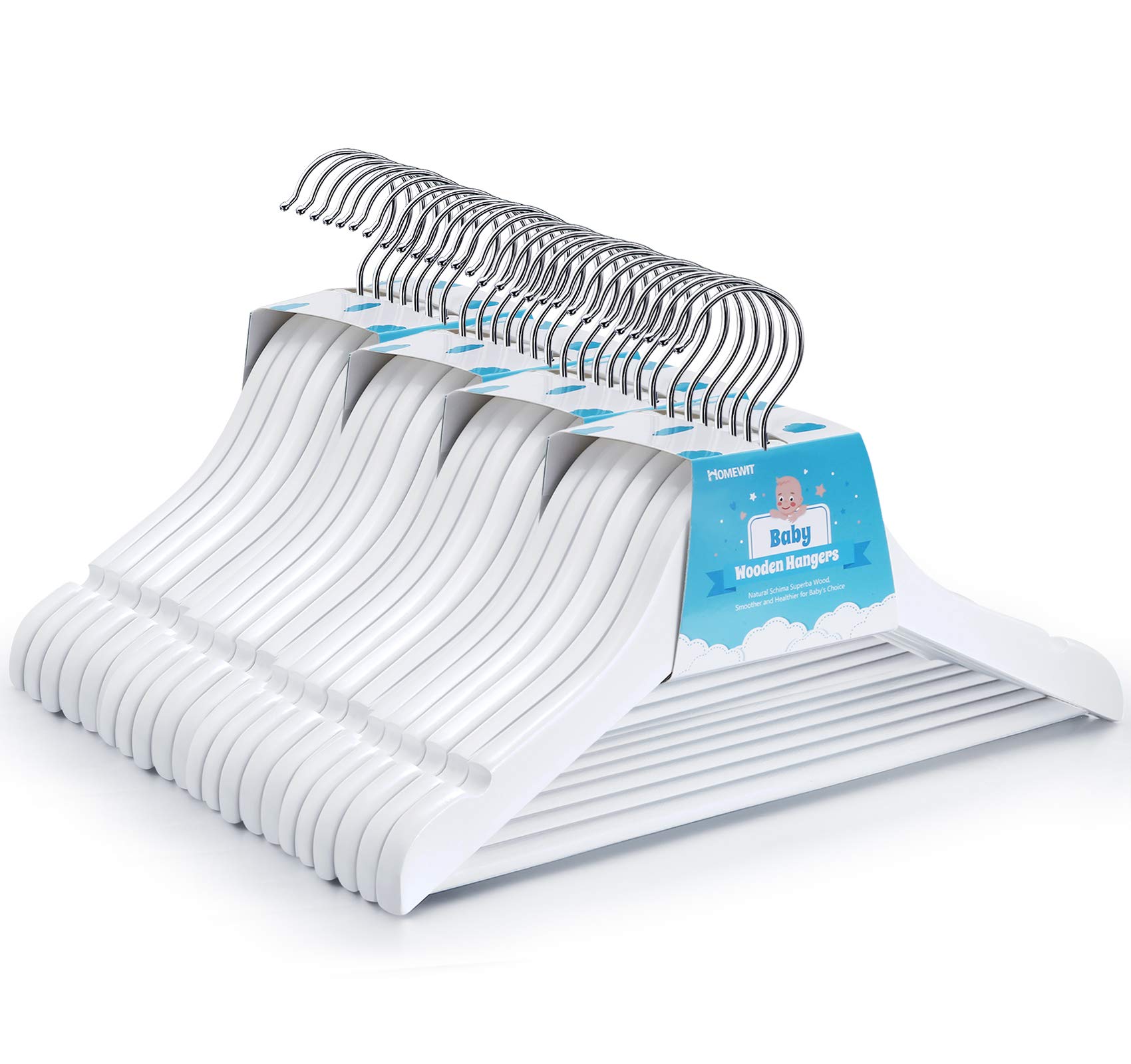 Childrens Wooden Hangers, Set of 24 Solid Wood Clothes Hangers 30cm with Shoulder Notches, 360 Degree Swivel Hook for Baby Toddler & Childrens Clothes (White)