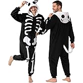 MEJORMEN Adult Animal Pajamas Cosplay Costume Flannel One Piece Homewear Suit Jumpsuit Hooded Romper for Women Men
