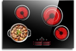 Electric Cooktop 30 Inch, 4 Burner Electric Stove with Slide Control, Built-in Radiant Electric Cooktop 6500W, 9 Power Level & Safety Lock, Timer, Residual Heat Indicator 220V(No Plug) Nefaracy