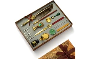 Joyeee Quill Pen and Ink Set, 16 Piece Antique Calligraphy Writing Dip Pen & Wax Seal Stamp Kit with Retro Gift Box, Handwriting Lovers and Calligraphy Lover Holiday & Birthday Gift Idea #80