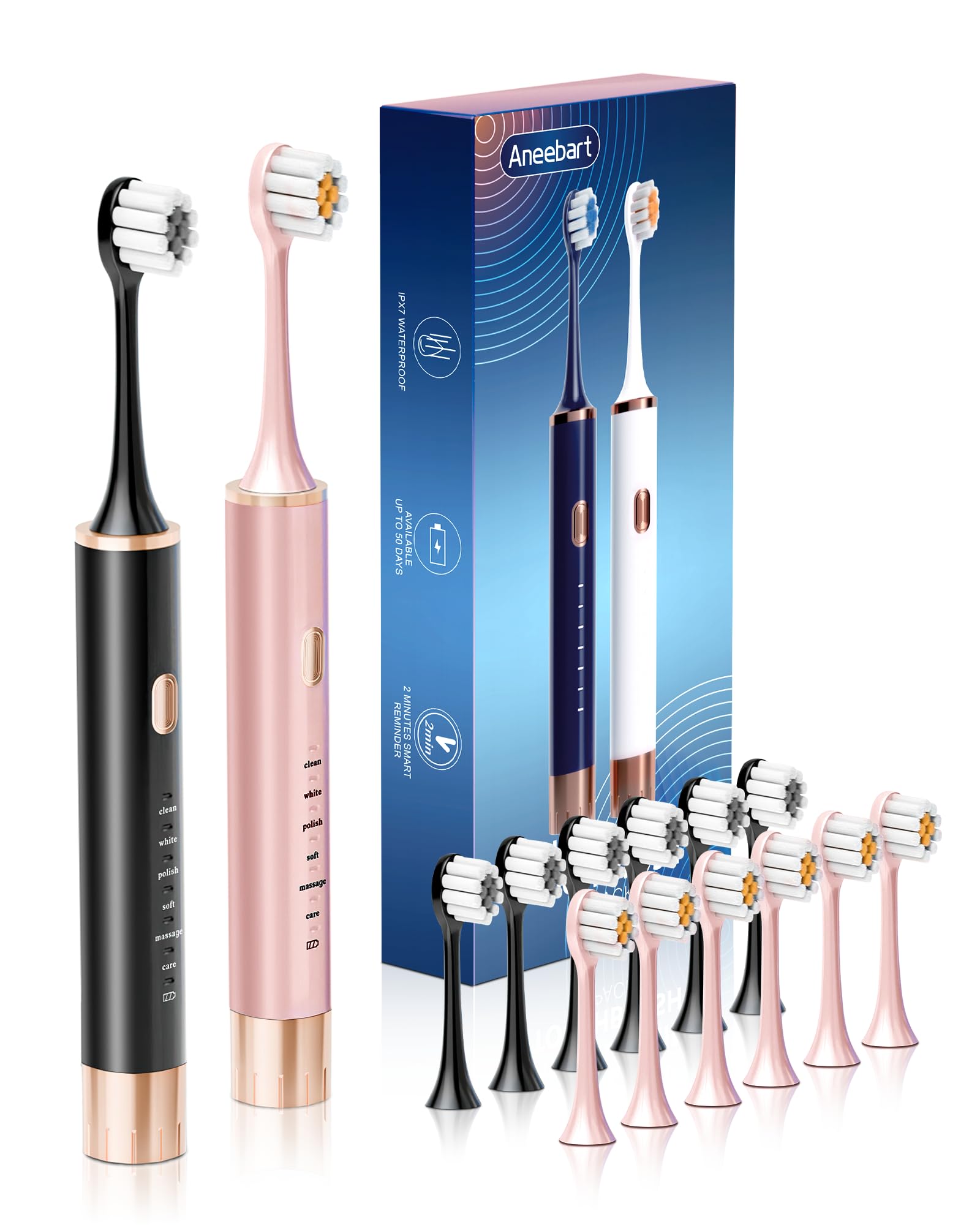 Photo 1 of Black & Pink Electric Toothbrush for Adults, 2 Pack Toothbrush?USB Rechargeable Sonic Toothbrush with 12 Brush Heads, Smart Timer, 6 Modes, 2-Hour Fast Charge Last 30 Days