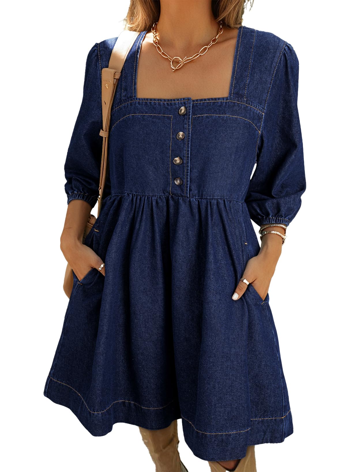a line jean dress Indigo 100% Cotton Denim Mini Dress, Customizable Dress, Princess Dress, Shirt With Pockets, Plus Size, Petite, Tall Etsw line shirt shape Women's V-Neck Puff Sleeve Denim