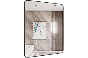 SNUGACE Black Metal Framed Mirror Rectangle Wall Mount Bathroom Vanity Mirror, 20” X 28”