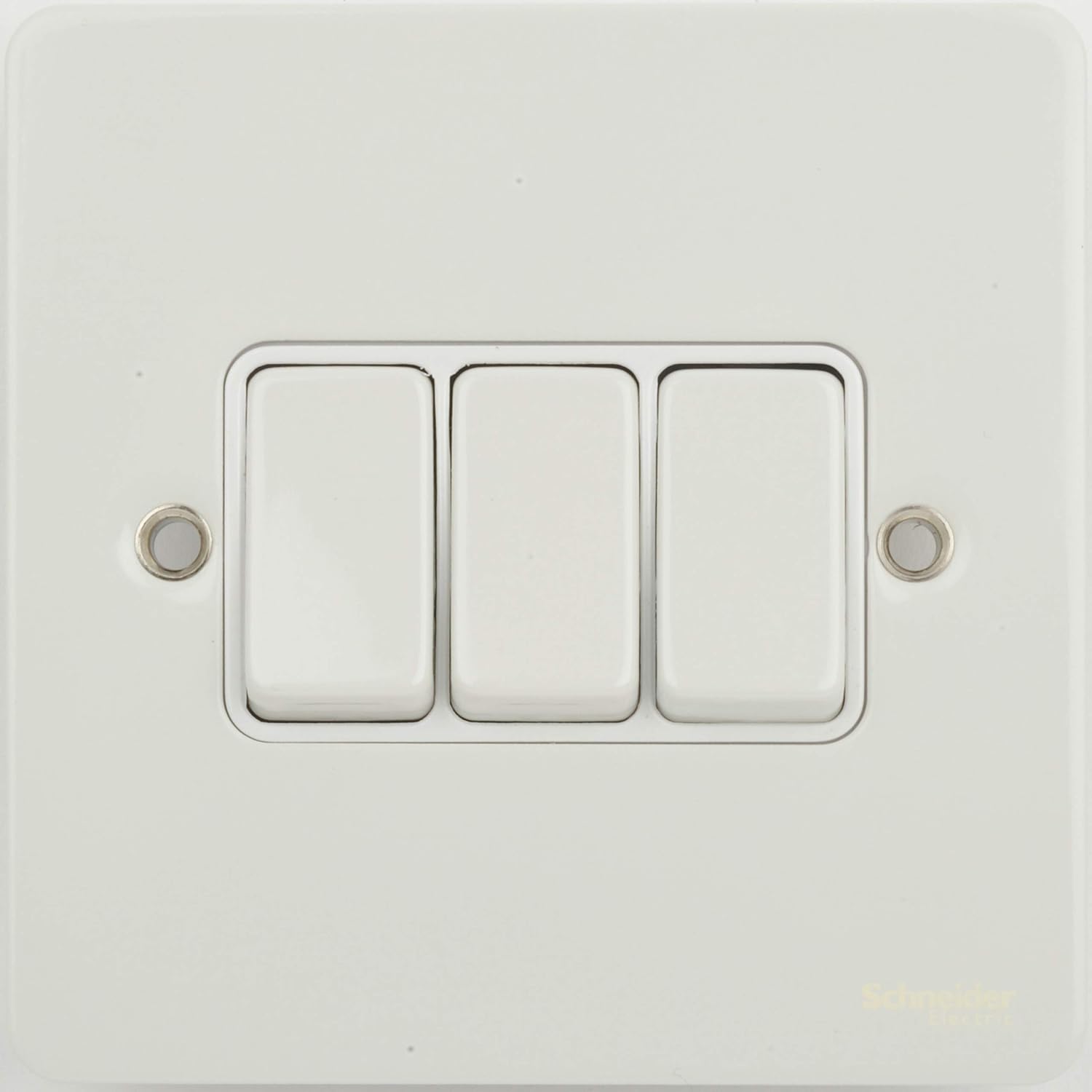 Schneider Electric Ultimate Flat Plate - 3 Gang 2 Way Light Switch, Single Pole, 16AX, GU1232WPW, Painted White with White Insert