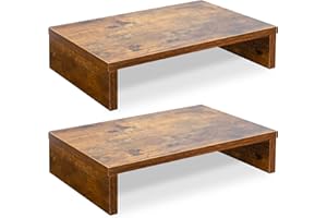 TEAMIX 2 Pack Wood Monitor Stand Riser, Adjustable Rustic Brown Computer Stand Dual Monitor Riser for Monitors/Laptops/TV, De