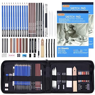 Drawing Pencils Set,52 Pack Professional Sketch Pencil Set in Zipper Carry Case,Drawing Kit Art Supplies with Graphite Charcoal Sticks Tool Sketch Book for Adults Kids Drawing Sketching by Shuttle Art