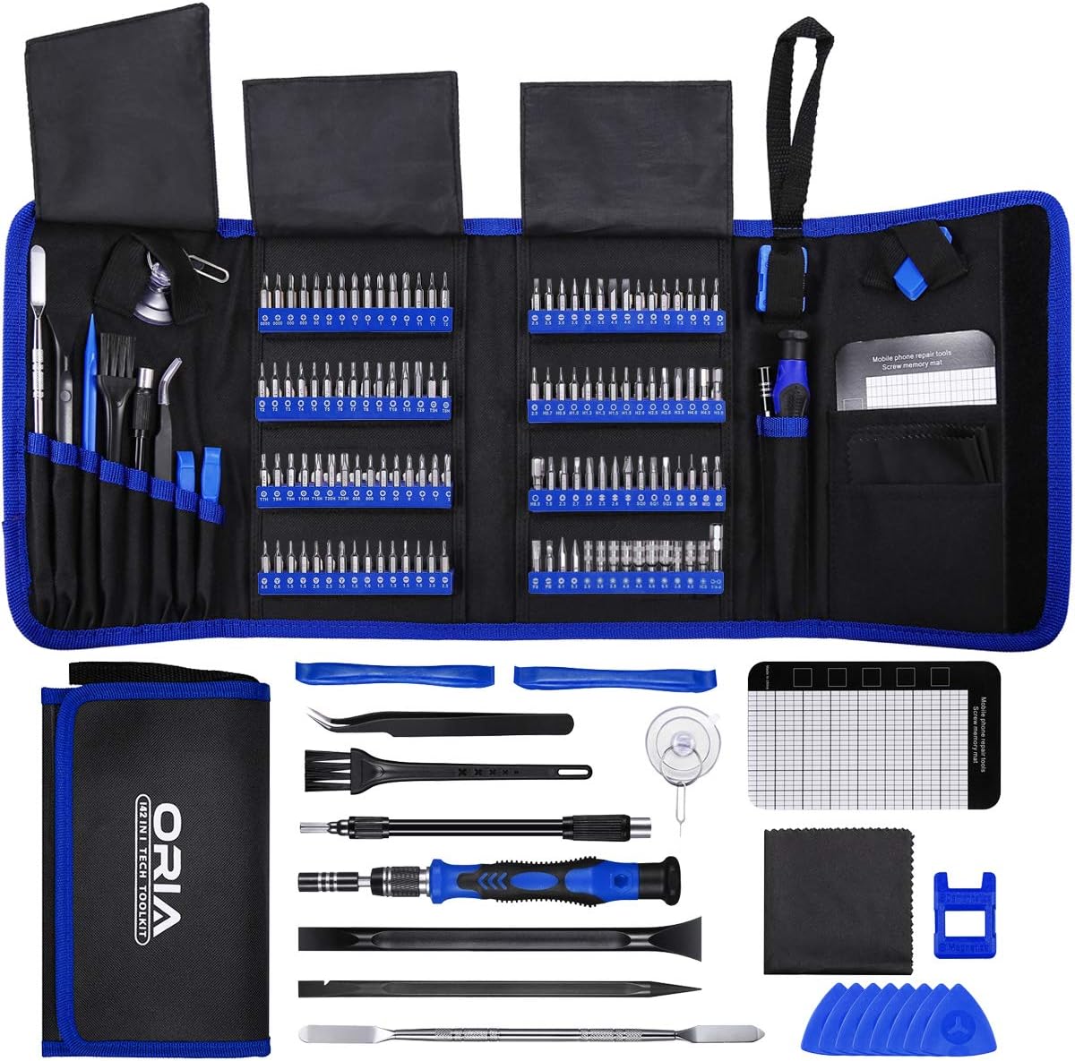 ORIA Precision Screwdriver Set (New Version), 142 in 1 with 120 Bits Mini Magnetic Screwdriver Kit Repair Tool Kit with Portable Bag for Electronic PC Computer iPhone MacBook Jewelers Game Console - - 
