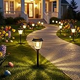 XMCOSY+ Solar Lights Pathway Outdoor - 2 LED Modes 10/25 LM Solar Powered Yard Garden Lighting, Waterproof IP65 Glass Stainless Steel Landscape Lights for Driveway Walkway Sidewalk Decor (Warm White)