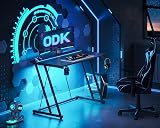 ODK Gaming Desk with LED Lights Carbon Fiber Black 100 cm view 2
