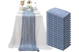 SATULGAU 15 Pack Cheesecloth Table Runner 10Ft Gauze Cheese Cloth 35x120 Inch Boho Table Runner Holiday Table Runner Table Cover for Wedding Birthday Party Bridal Shower Reception Table Décor (Dusty Blue)