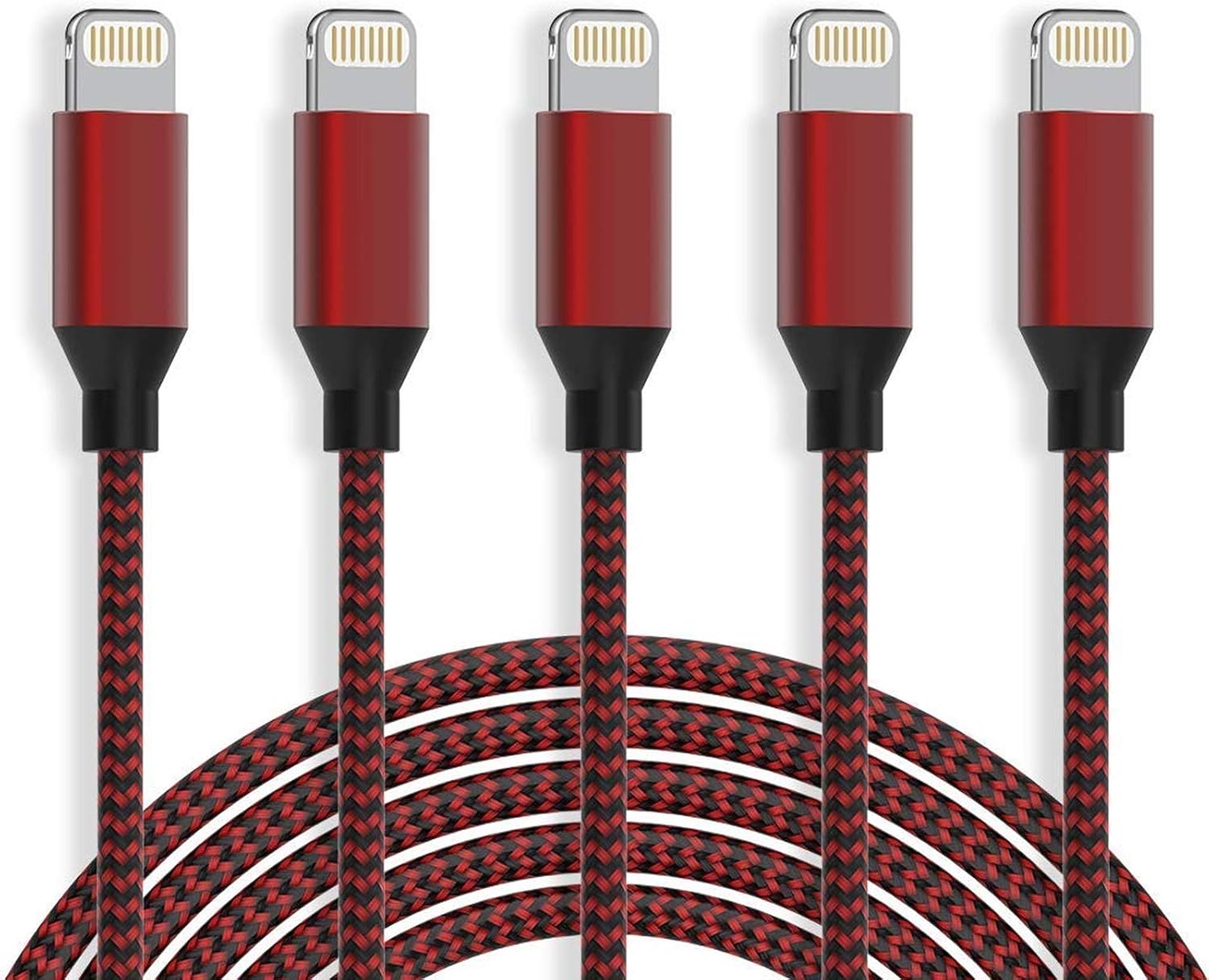 iPhone Charger [MFi Certified] Cable HOVAMP 5Pack[6/6/6/6/6FT] Nylon Braided Fast Compatible iPhone 12Pro/12/11Pro Max and More-Black&Red