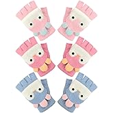 Bencailor 3 Pair Kids Fingerless Winter Gloves Convertible Flip Top Gloves Cat Paw Mitten for Girl Toddler Youth Teenagers