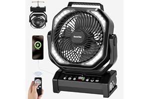 SOCOOL FAN Socool Camping Fan with Light, 20000mAh Rechargeable Battery Fan with Remote, 112Hrs & 8 Speeds, Digital Display, Timer, Auto Oscillation, 270° Pivot & Hook for Outdoor Tent, Hurricane, Power Outage