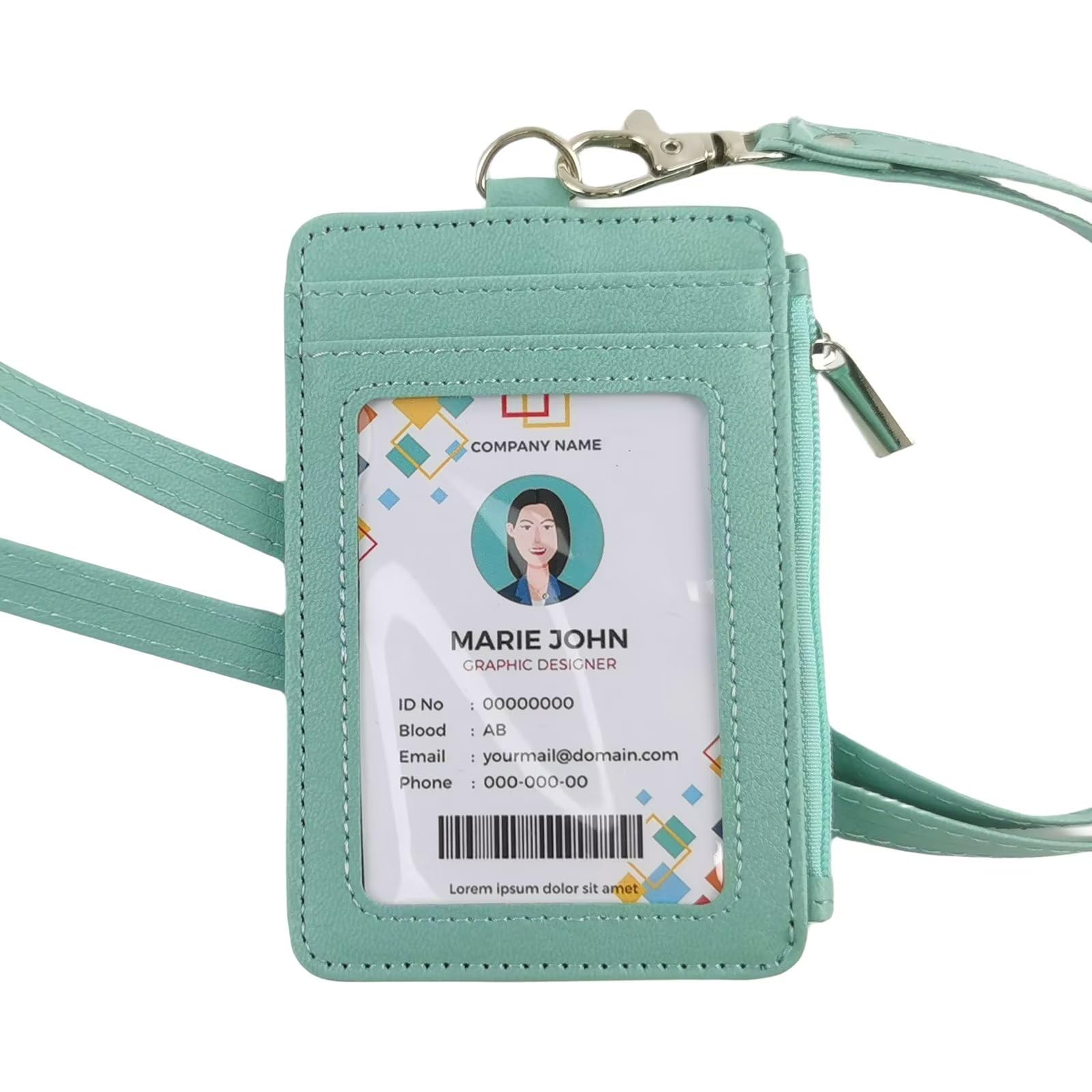 2 in 1 Badge Holder with Lanyard, Vertical PU Leather ID Badge Holder with 1 Clear ID Window for ID Card, 4 Credit Card Slots, 1 Side Zipper Pocket, Hand Strap