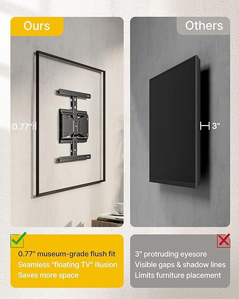 MONTEK 0.77″ ULTRA SLIM TV WALL MOUNT FOR 43-90 INCH TVS, SWIVEL & TILT & LEVELING & EXTENSION WALL MOUNT TV BRACKET WITH ARTICULATING DUAL ARMS, LOW PROFILE FULL MOTION TV MOUNT, 4X WEIGHT TESTED