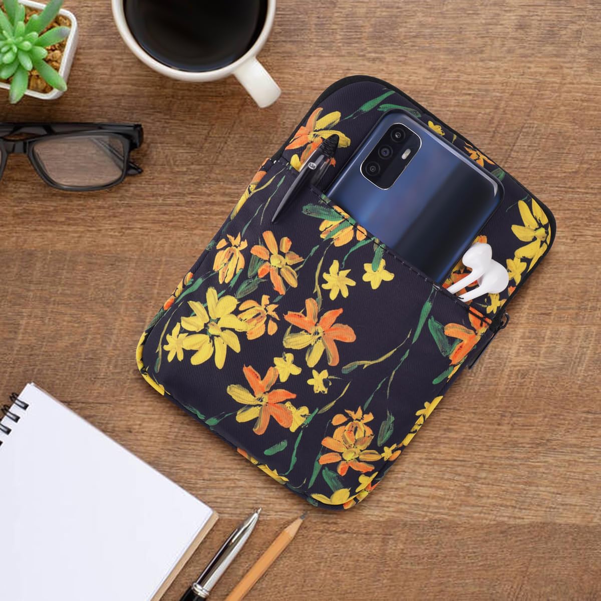 6.8 Inch Sleeve Bag, Protective Nylon Case Cover Compatible with All-New-Kindl/Kids E-Reader Tablet Devices (Black Flower)
