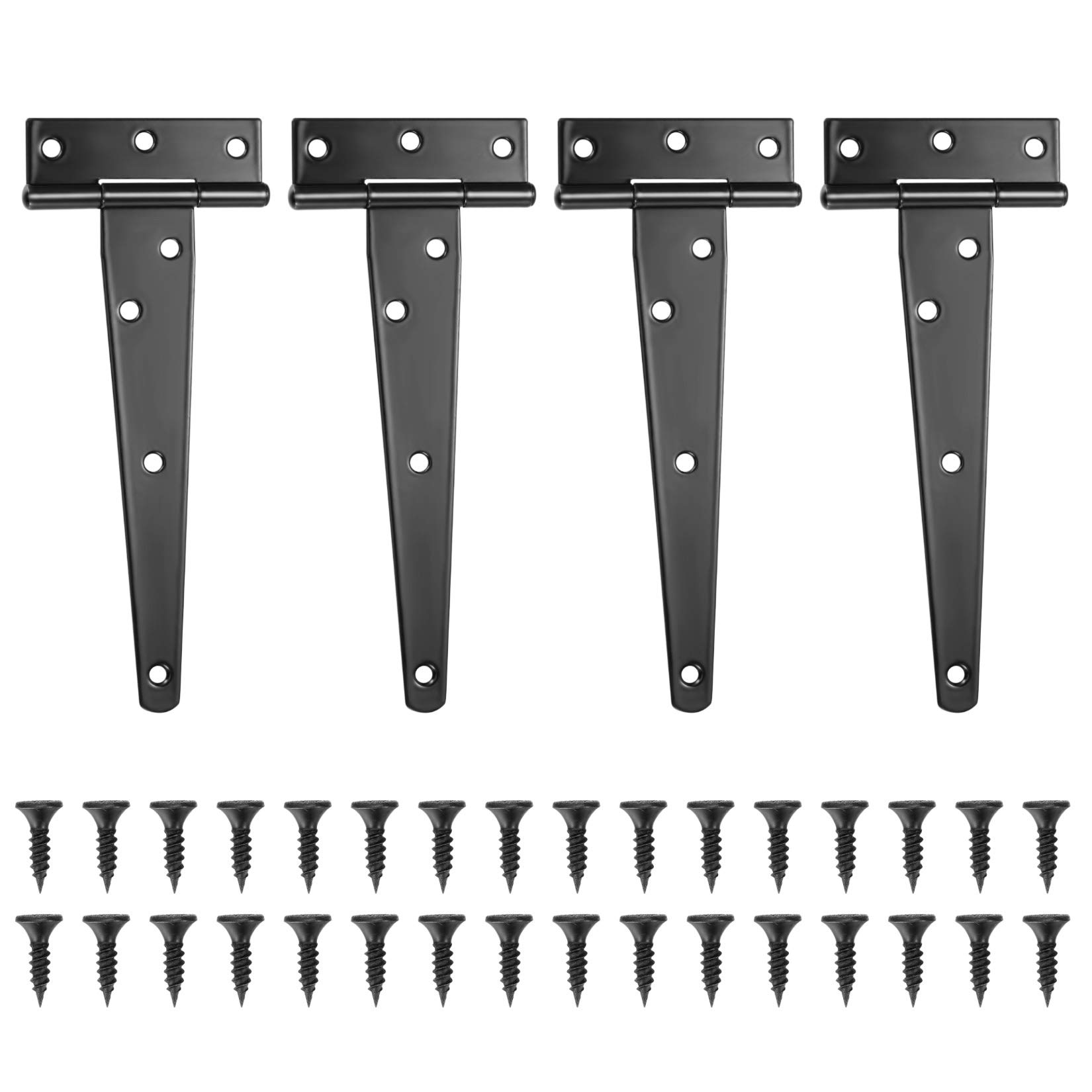 4 Pcs T Hinges, T-Strap Hinges, Metal Heavy Duty Gate Hinge, Tee Hinge with Screws for Sheds, Windows, Fence, Barn Gates Supplies (Black,6 Inch)