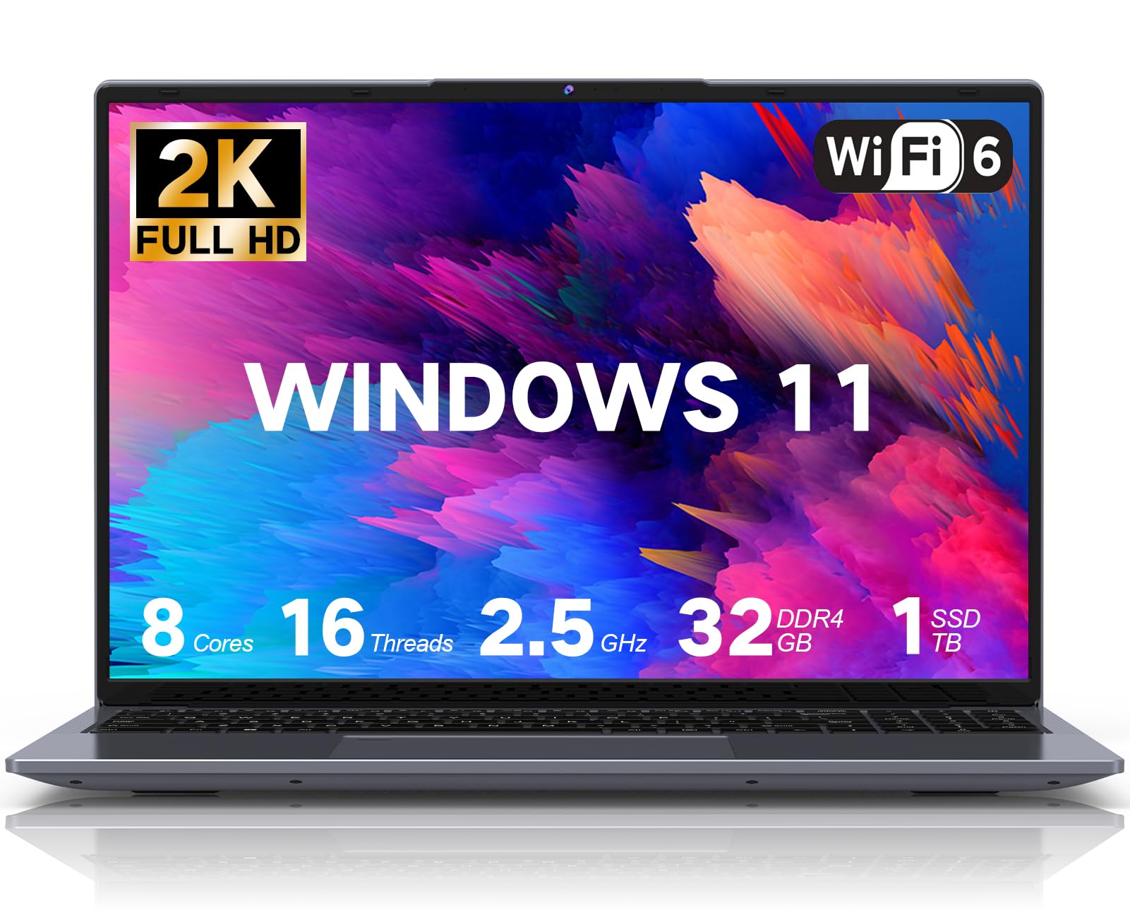 Photo 1 of DERE 16”Laptop,2024 Updated Core i9-11900h Processor Laptop Computer 32GB RAM, 1TB SSD Storage, Win11, 2.5K FHD Display Laptop, Backlit Keyboard, WiFi6, BT5.0, HDMI, Type C,Great for Business,Silver