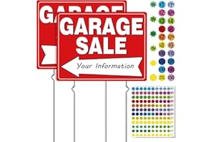 2-Pack Garage Sale Sign Kit with 4 Metal Stakes & 960 Removable Price Stickers – Double-Sided All-Weather Giant Fluorescent G