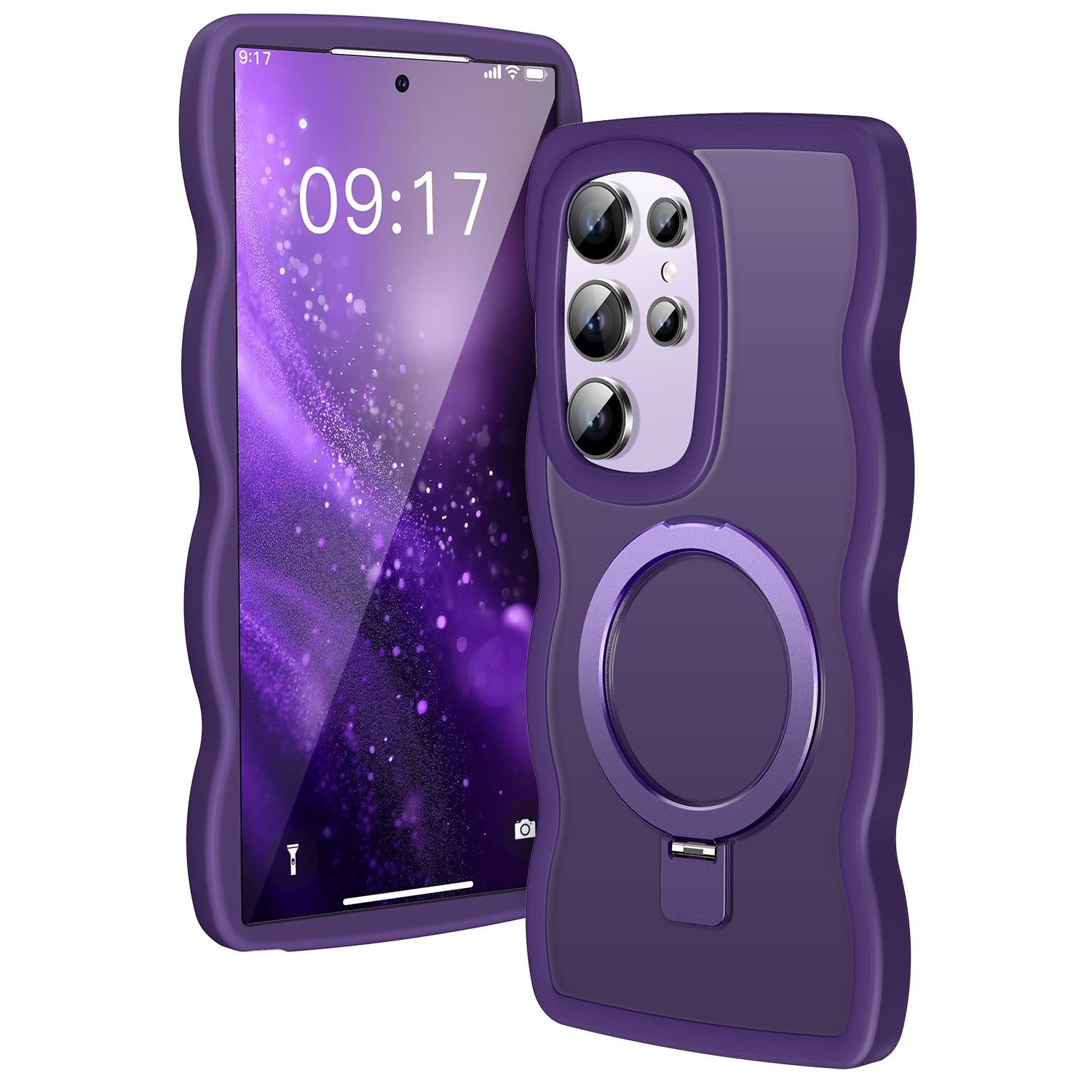 Photo 1 of [Magnetic Stand & Cute Wave Frame]Case for Samsung Galaxy S25 Ultra [Fit for MagSafe]MIL-Grade Drop Protection Non Yellowing Matte Translucent Back Phone Case Cover for Galaxy S25 Ultra 6.9", Purple