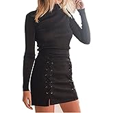 katiewens Women's Classic High Waist Lace Up Bodycon Faux Suede A Line Mini Pencil Skirt