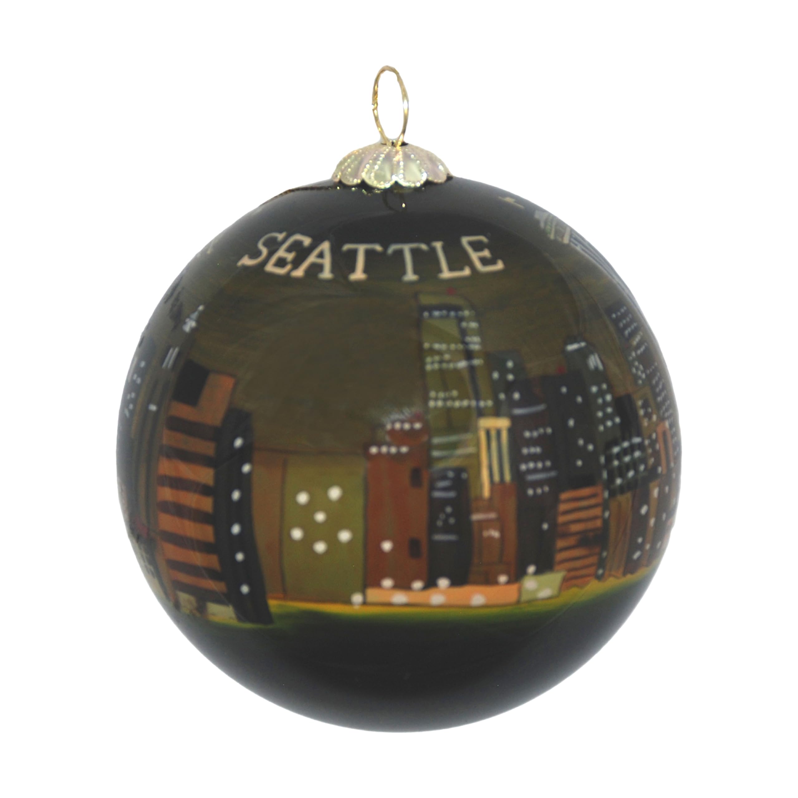 Seattle Night Skyline Glass Ornament
