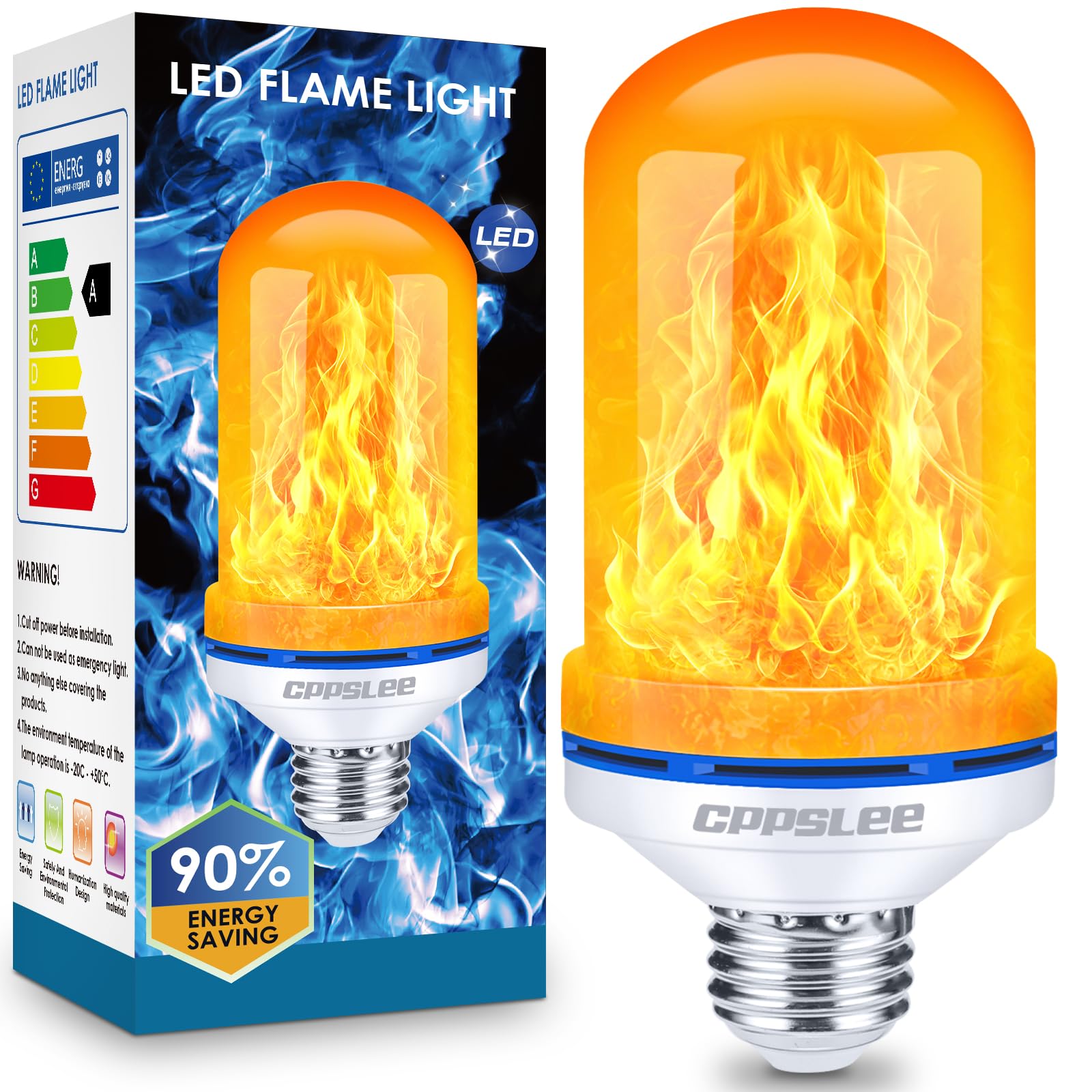 Photo 1 of CPPSLEE Upgraded LED Flame Light Bulbs, 4 Modes Flickering Light Bulbs, E26 Base Fire Flame Bulb for Halloween Decorations Outdoor, Christmas Lights Patio Indoor Home Decor (Yellow, 1 Pack)