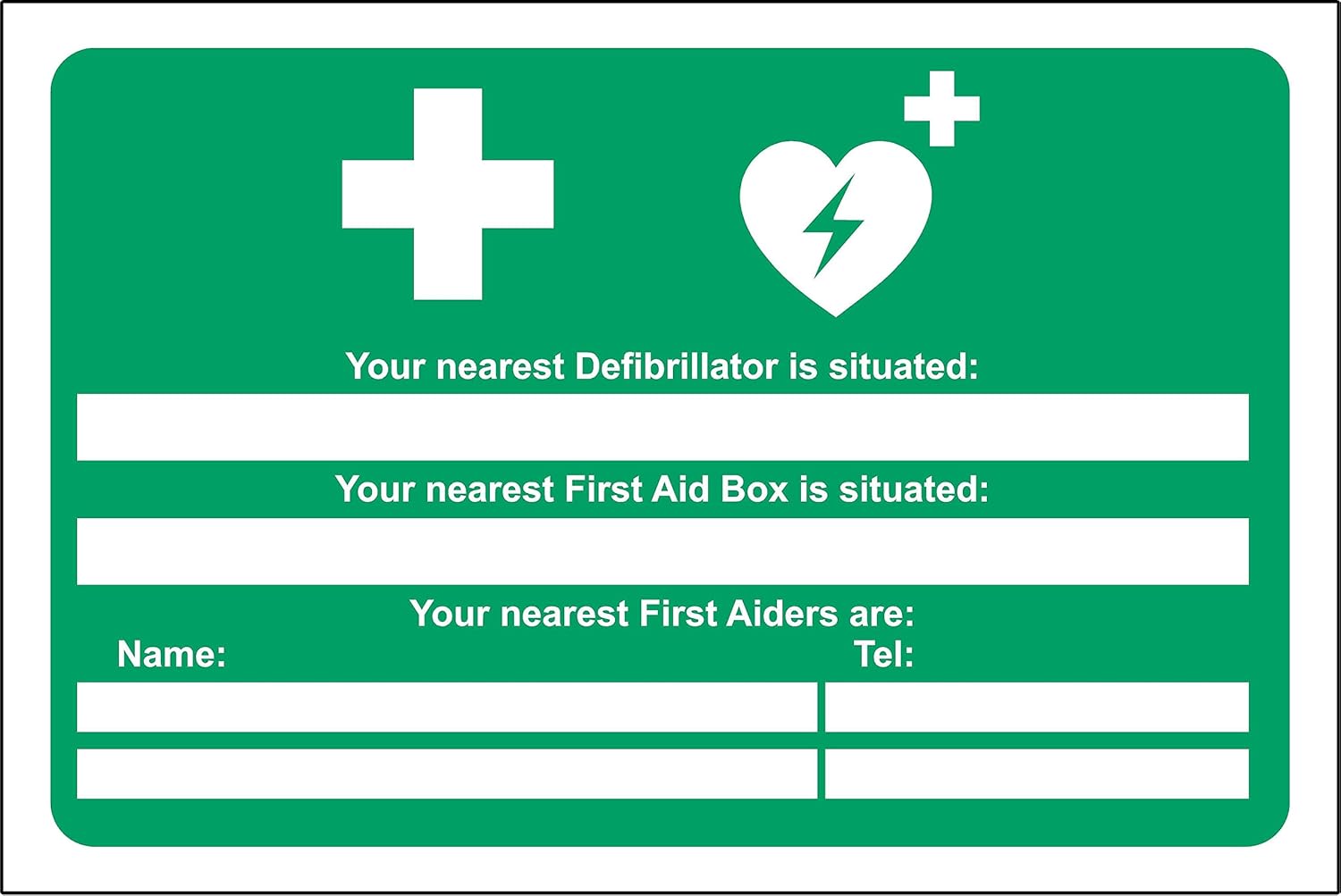 Your nearest Defibrillator is situated Your nearest first aid box is