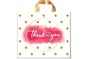 MISS FANTASY Thank You Bags Shopping Bags for Small Business Boutique Bags, 50 Pack Extra Thick Plastic Shopping Bags Merchandise Retail Bags Customers Office Party Thank You Bags for Businees Small (12X14 IN)
