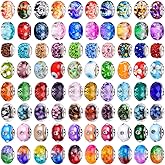 120 Pieces Assorted European Craft Beads Large Hole Lampwork Spacer Beads Colorful European Beads for DIY Necklace Bracelet Jewelry Making (Bauhinia)
