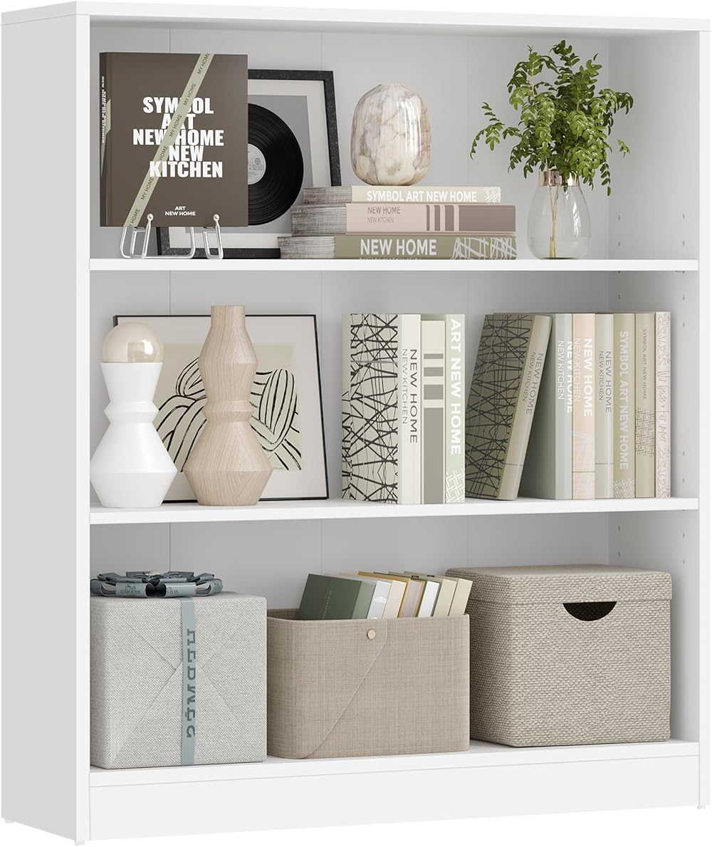 VASAGLE 3 Tier Bookcase with Adjustable Shelves 80x24x93 cm White LBC106T14