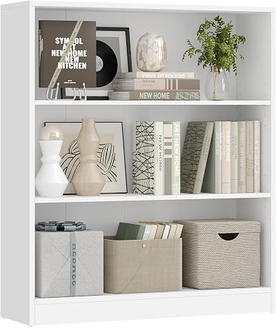 VASAGLE 3 Tier Bookcase with Adjustable Shelves 80x24x93 cm White LBC106T14