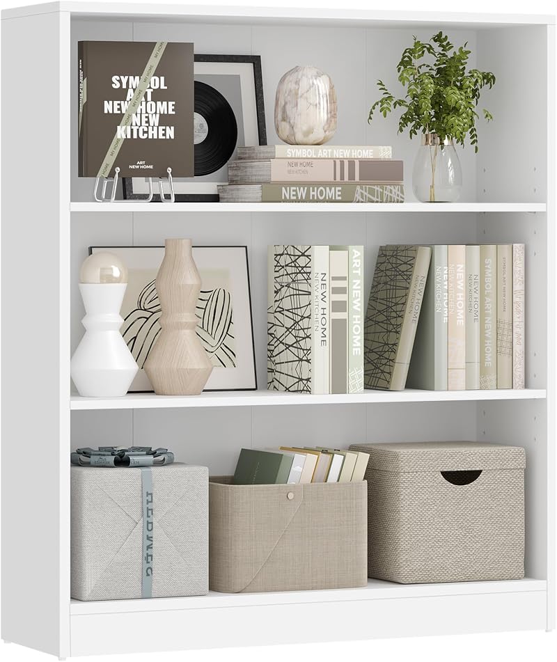 VASAGLE 3 Tier Bookcase with Adjustable Shelves 80x24x93 cm White LBC106T14