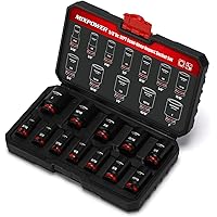 MIXPOWER 12 Pieces 3/8'' Drive Semi-Deep Impact Socket Set,12 Point,SAE,5/16"-1",CR-MO,Axle Nut Impact Grade Socket for Easy 