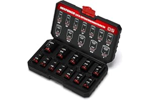 MIXPOWER 12 Pieces 3/8'' Drive Semi-Deep Impact Socket Set,12 Point,SAE,5/16"-1",CR-MO,Axle Nut Impact Grade Socket for Easy 