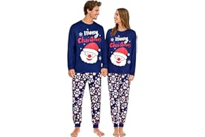 SkiBeaut Christmas Couple Pajama Sets- Winter Nightwear Couples Matching Holiday Snow Man Sleepwear Xmas PJS for Women & Men