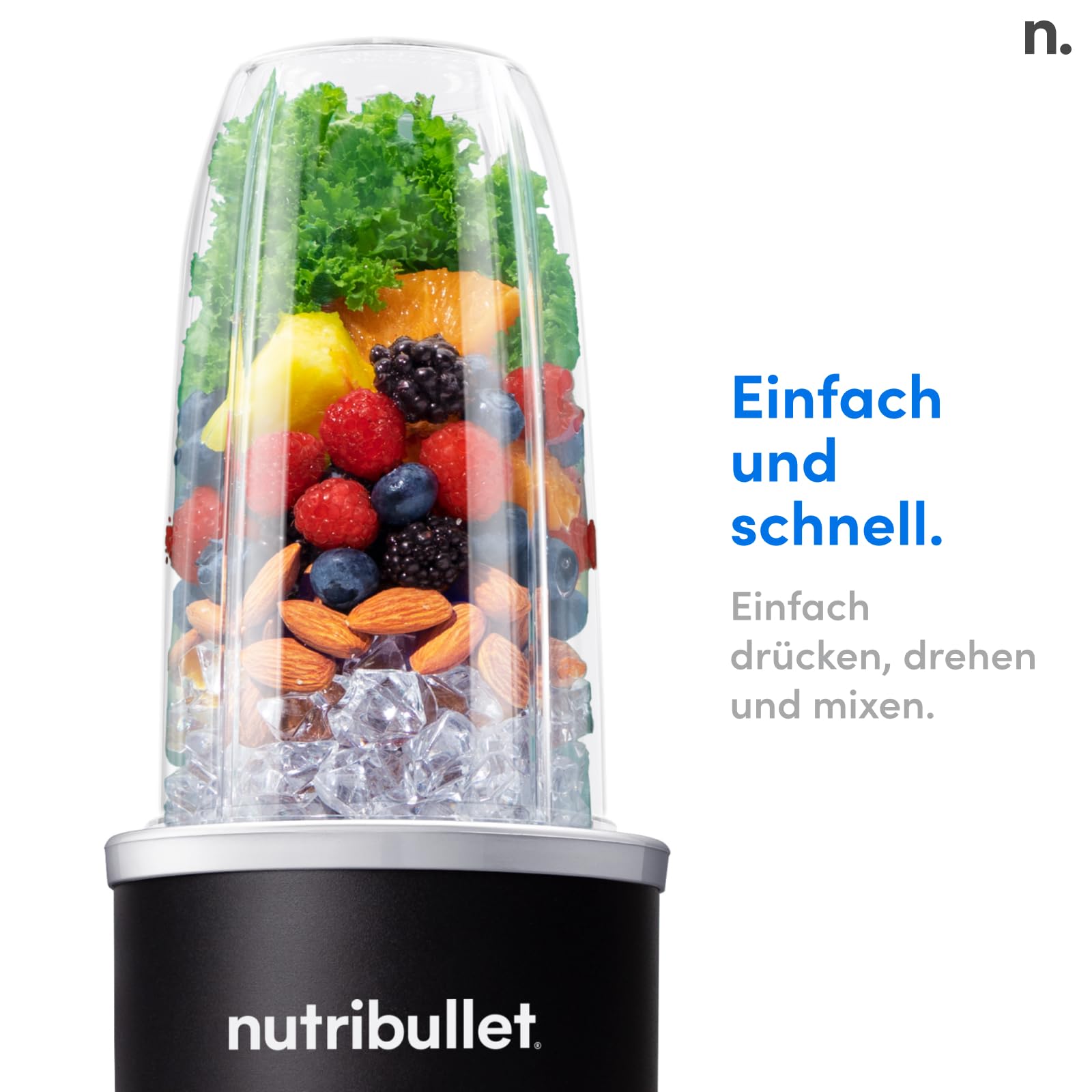Nutribullet Pro 1200, Elektrischer Mixer, Zerkleinerer, Smoothie Mixer, Multifunktionsmixer, 1200w Leistung, 700ml und 900ml Gläser, schwarz, NB120MB 3
