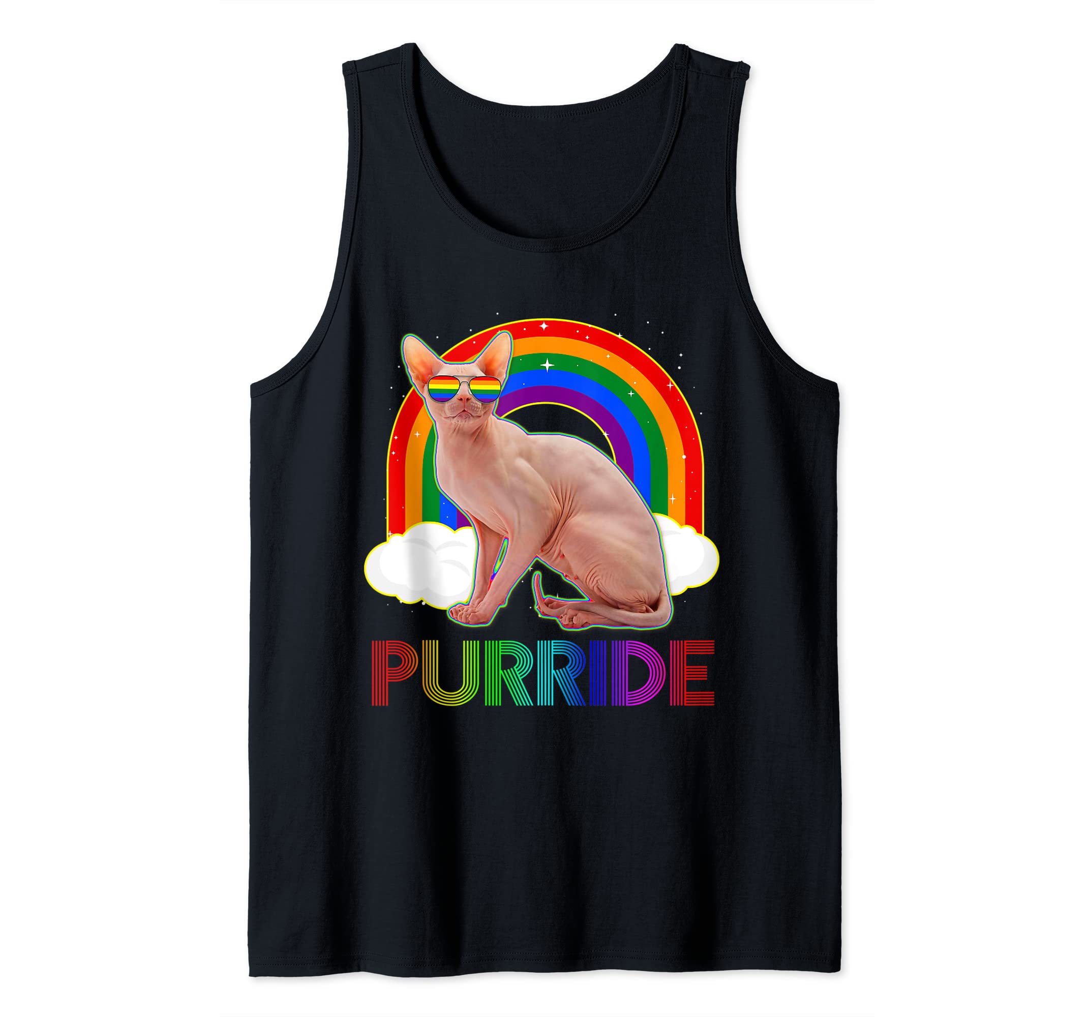 Sphynx Cat Gay Pride LGBT Rainbow Flag Sunglasses Tank Top