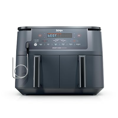Ninja Air Fryer, Thermometer, Roast, Bake, Air Fry, Crisps, Broil, Reheats, Keep Warm, 10-in-1, Fries, Frozen Food, Veggies, and Meat, Quick Meals, Healthy Meals, Less Oil, 10 QT, GREY, DZ550GY
