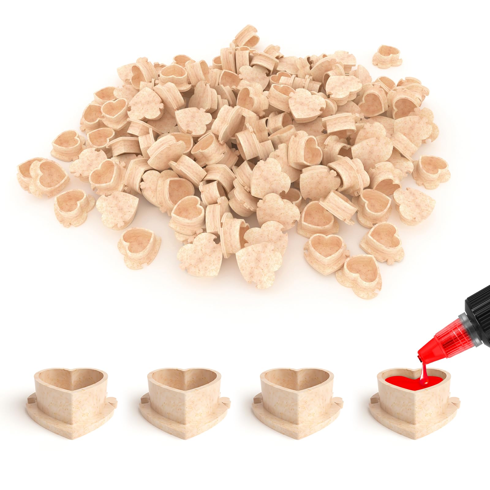 EZ Tattoo Ink Cups - 200pcs Heart Shaped Spliceable Tattoo Ink Caps Biodegradable Disposable ECO-Friendly Pigment Holder Ink Caps for Tattooing Tattoo Supplies