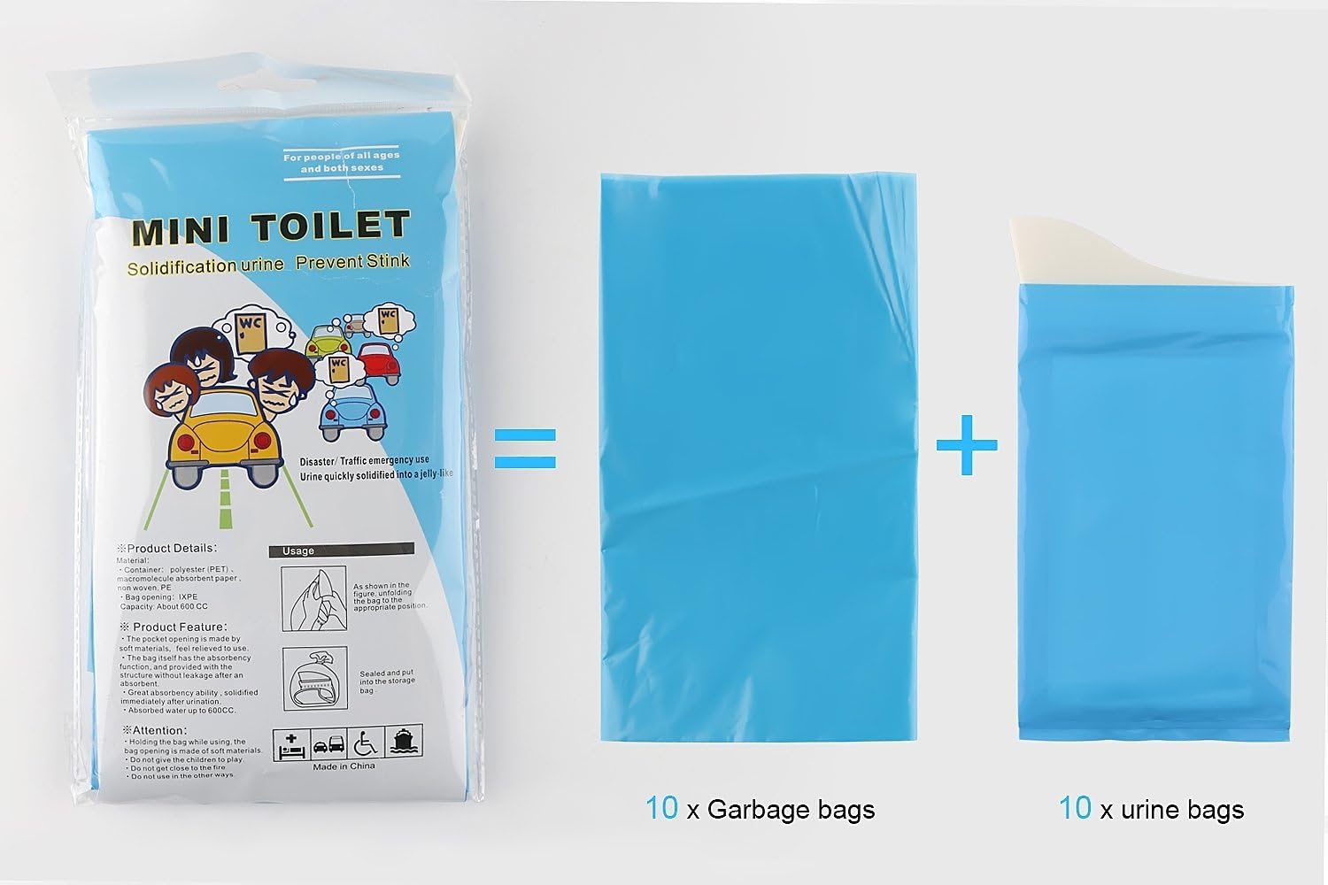 GGBuy Disposable Urine Bags Camping Pee Bags for Travel Urinal Toilet Super Absorbent Traffic Jam Emergency Portable Urine Bag Pee Bags Car Toilet for Men Women Children Brief Relief, 10 Pcs : Sports & Outdoors