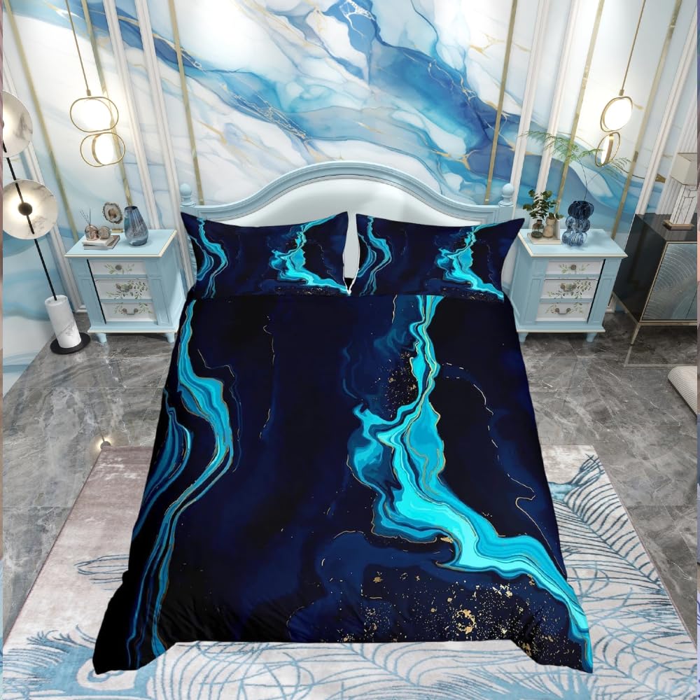 Blue Marble Duvet Cover Set Marble Texture Bedding Set for Kids Boys Girls Abstract Art Comforter Cover Modern Duvet Cover King Size — image 1