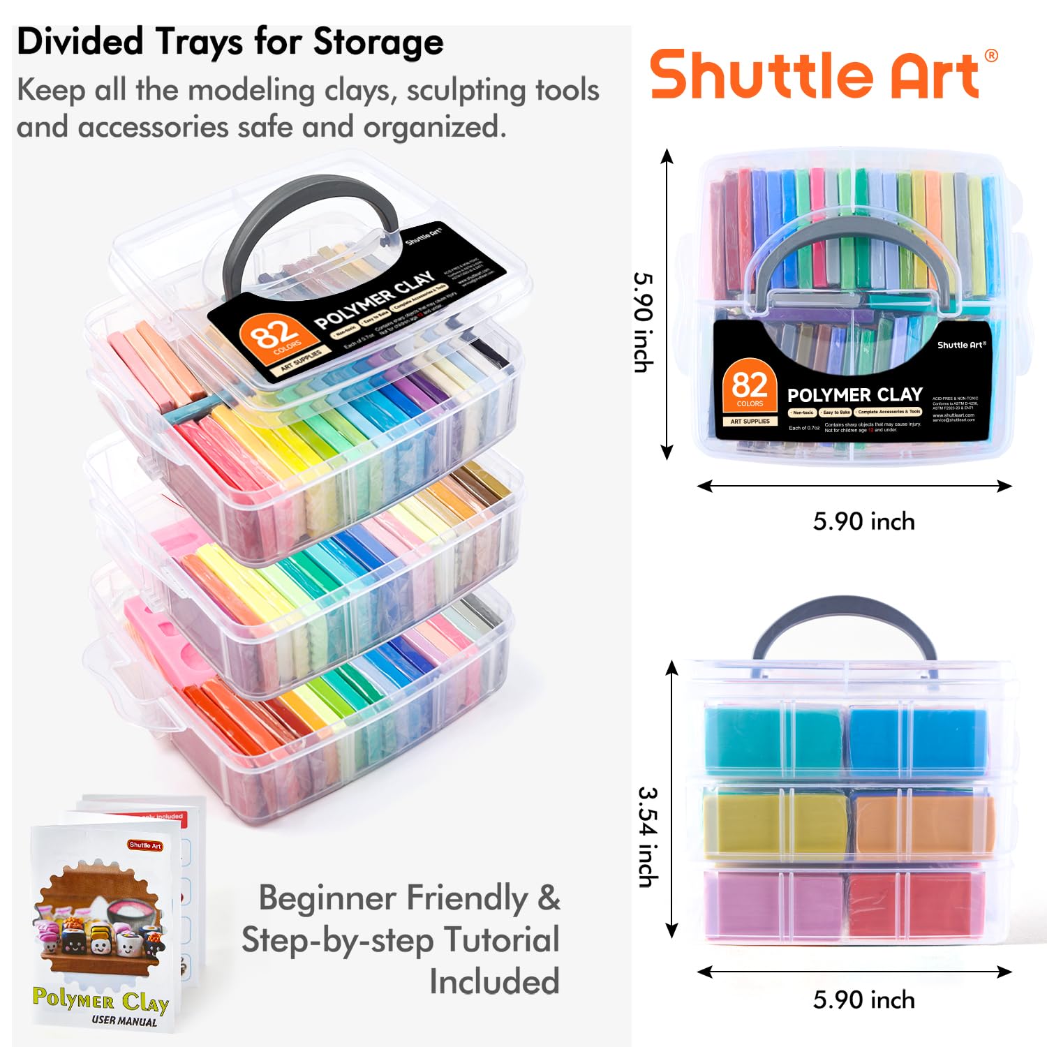 Shuttle Art 82 Colors Polymer Clay Kit with 19 Clay Tools, 16 Kinds of Accessories, Non-Toxic, Non-Sticky, Ideal DIY Art Craft Gift for Kids Adults