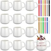 Mifoci 12 Sets/ 36 Pcs Make Your Own Mug Mother's Day Gifts Painted Ceramic Mugs to Paint Kit You Can Decorate Coffee Cup Decorating Kit DIY Ceramic Cup for DIY Create a Keepsake Gift Craft Project
