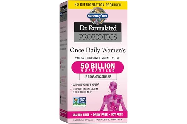 Garden of Life Once Daily Dr. Formulated Probiotics for Women 50 Billion CFU 16 Probiotic Strains with Organic Prebiotics for Digestive, Vaginal & Immune Health, Dairy Free, Shelf Stable 30 Capsules