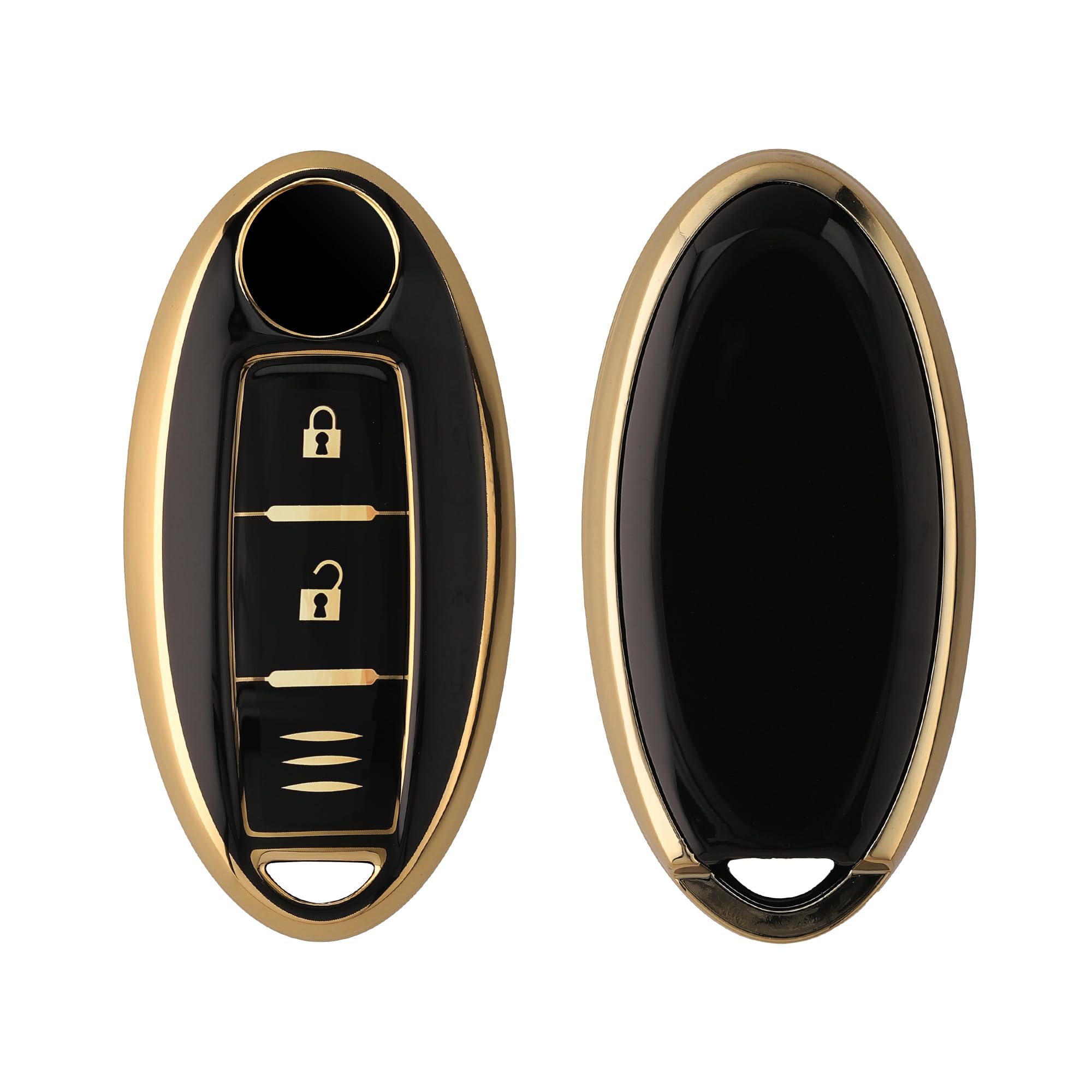 kwmobile Key Cover Compatible with Nissan 3 Button Car Key - Car Key Fob Case Protector - Black/Gold