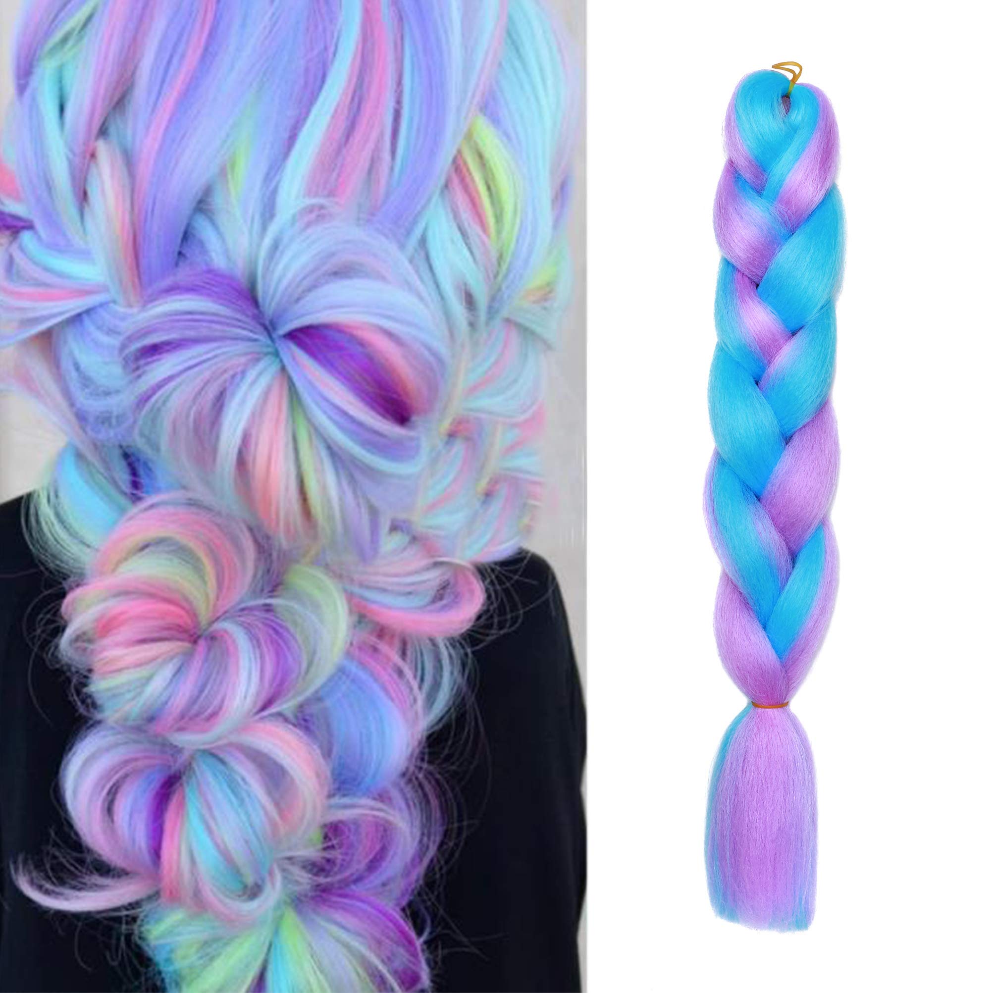 Ombre Braiding Hair 24inch Jumbo Braids High Temperature Fiber Synthetic Hair Extension 1pc 100g for Twist Braiding Hair Lavender mix Sky Blue โ image 1