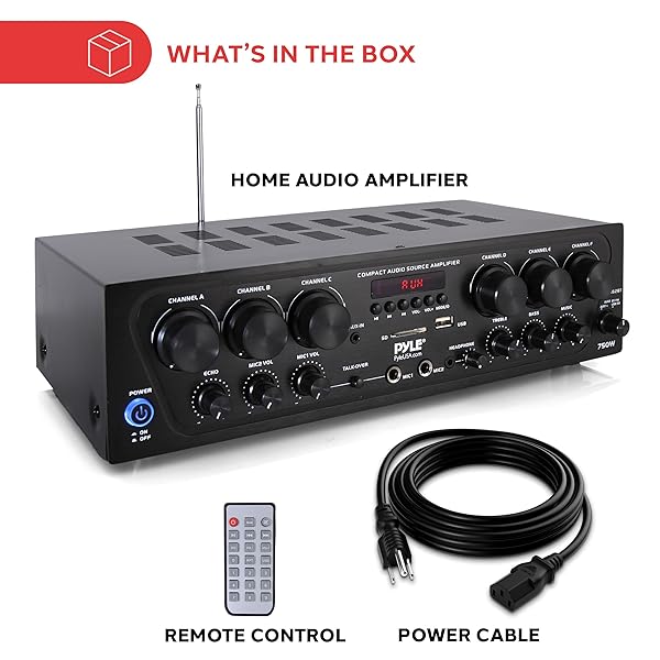 PYLE WIRELESS BLUETOOTH HOME AUDIO AMPLIFIER SYSTEM-UPGRADED 6 CHANNEL 750 WATT SOUND POWER STEREO RECEIVER W/USB, MICRO SD, HEADPHONE,2 MICROPHONE INPUT W/ECHO, TALKOVER FOR PA – PTA62BT.5