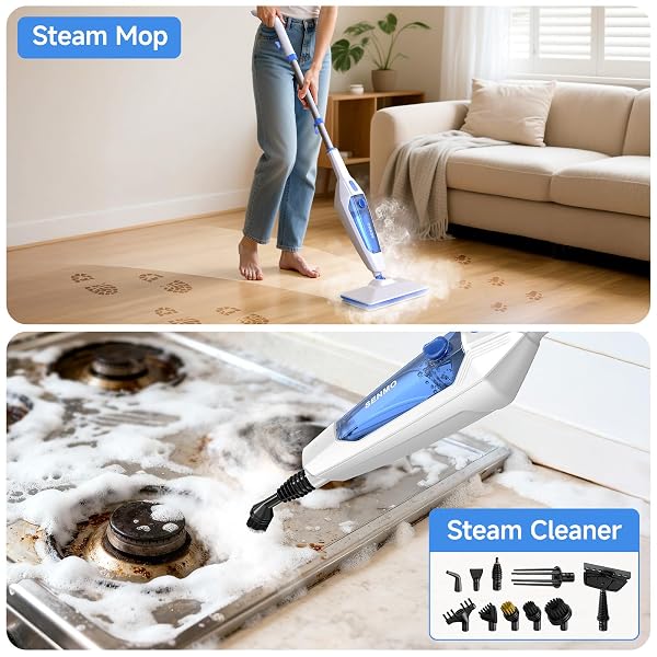 SENMO STEAM MOP, 14-IN-1 DETACHABLE STEAM CLEANER FOR HOME AND FLOOR, 1300W 228°F DEEP CLEANING MULTIPURPOSE FLOOR STEAMER WITH 14 ATTACHMENTS